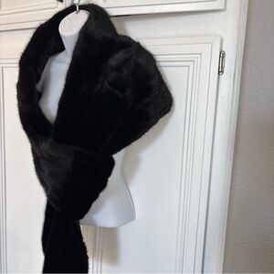 New Zandra Rhodes - Black Mink Real Fur Scarf  Lining 100% Silk  14” X 60” USA